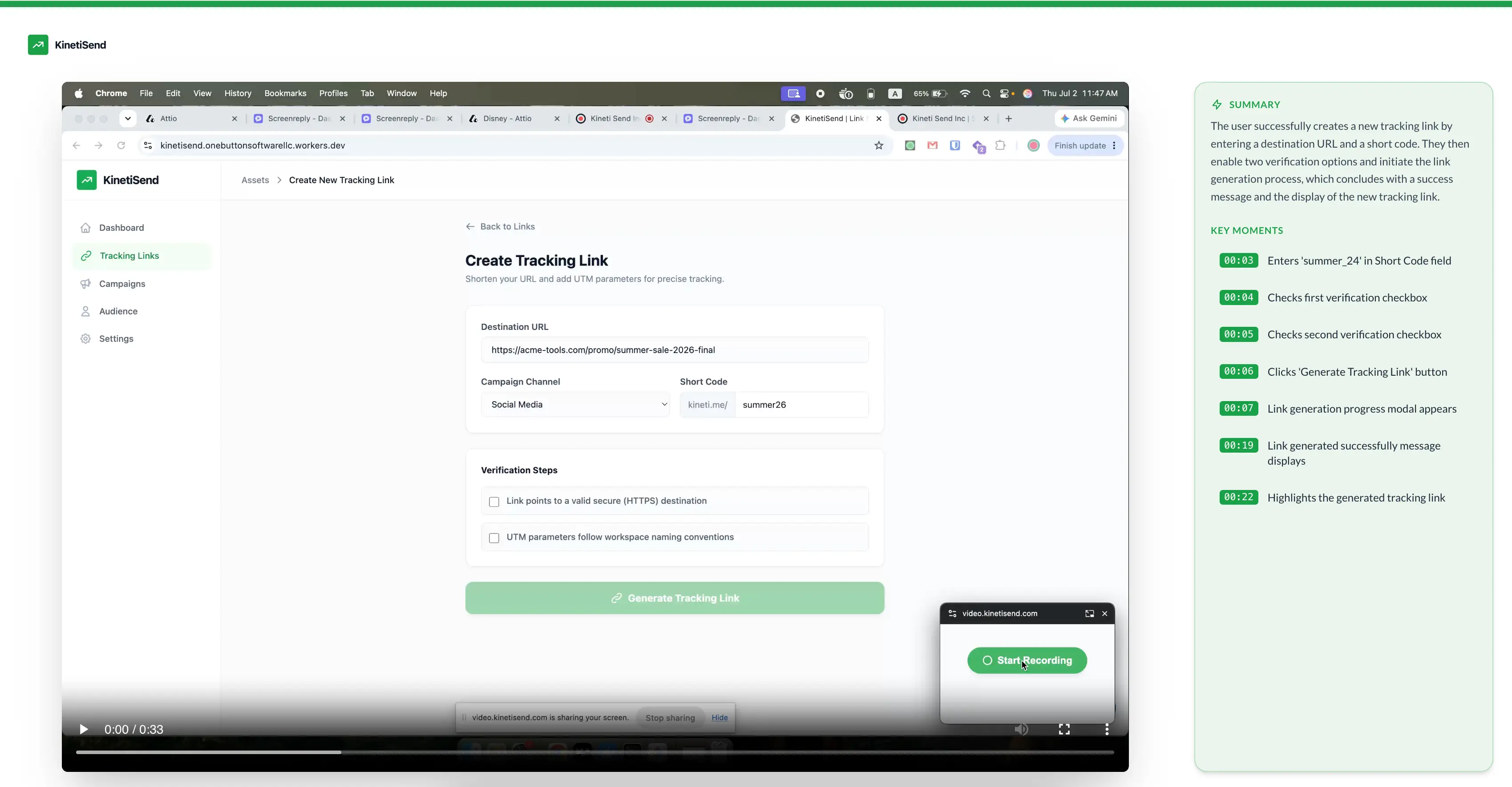 Pre-filled form to record your own screen