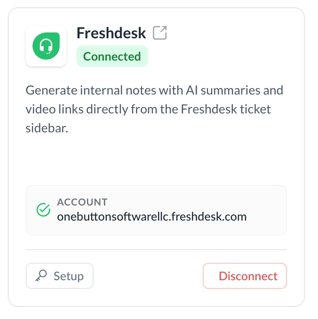 Freshdesk integration status showing Connected