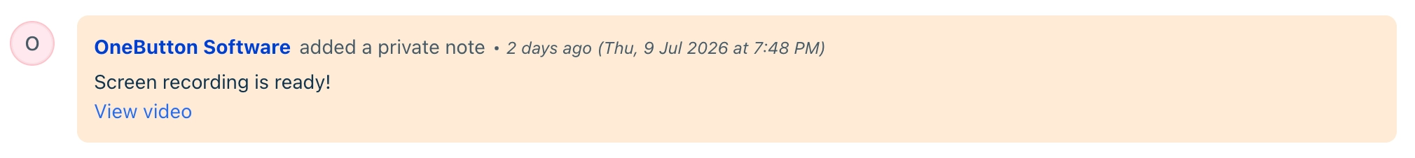 Freshdesk note with the generated video link