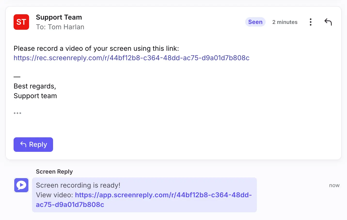 Automatic internal note with video link