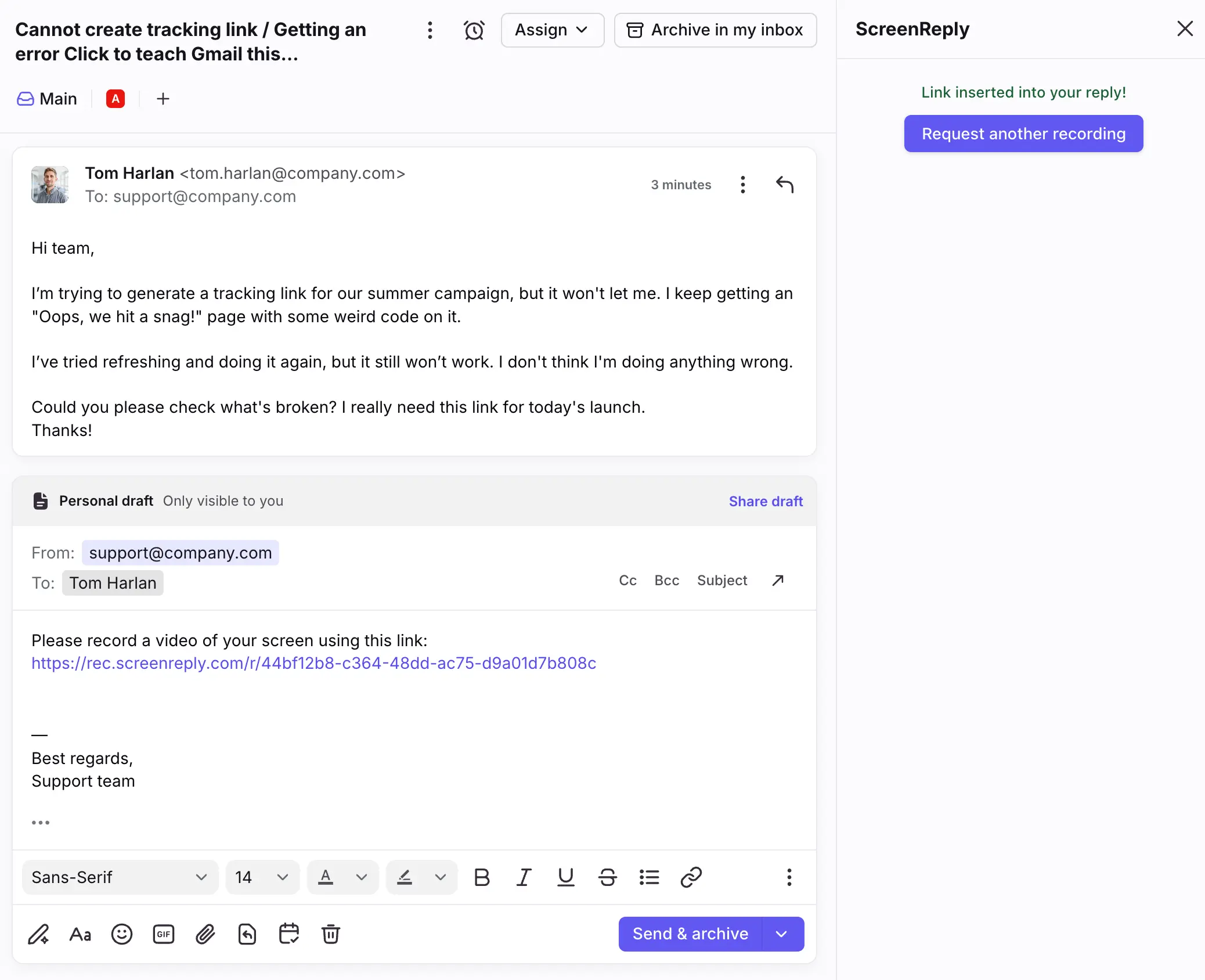 Request a screen recording in Front