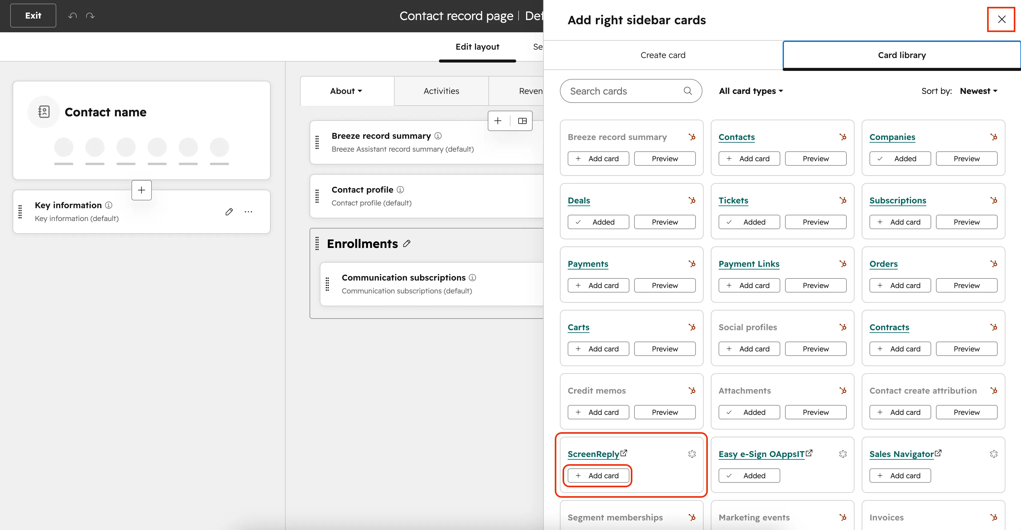 Add ScreenReply card