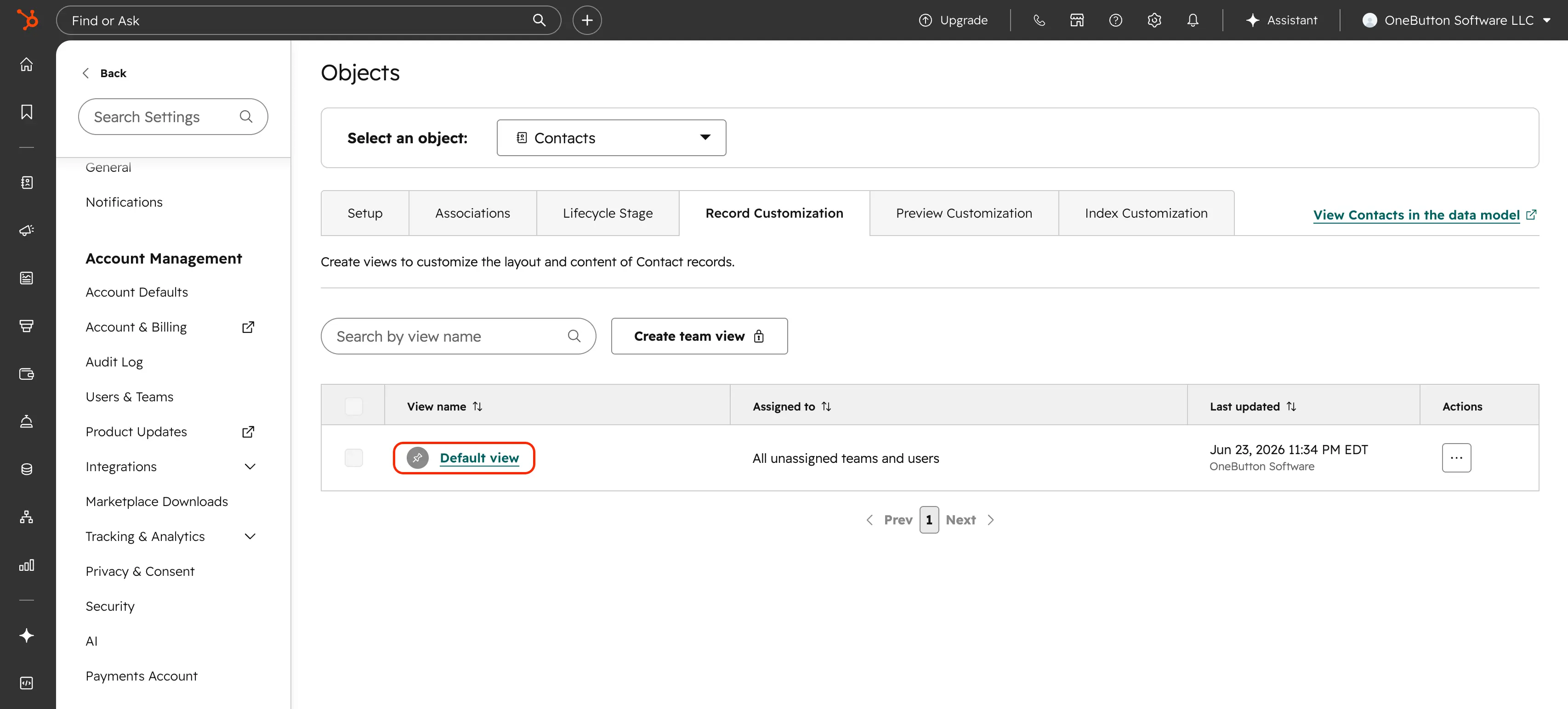 Select Default view