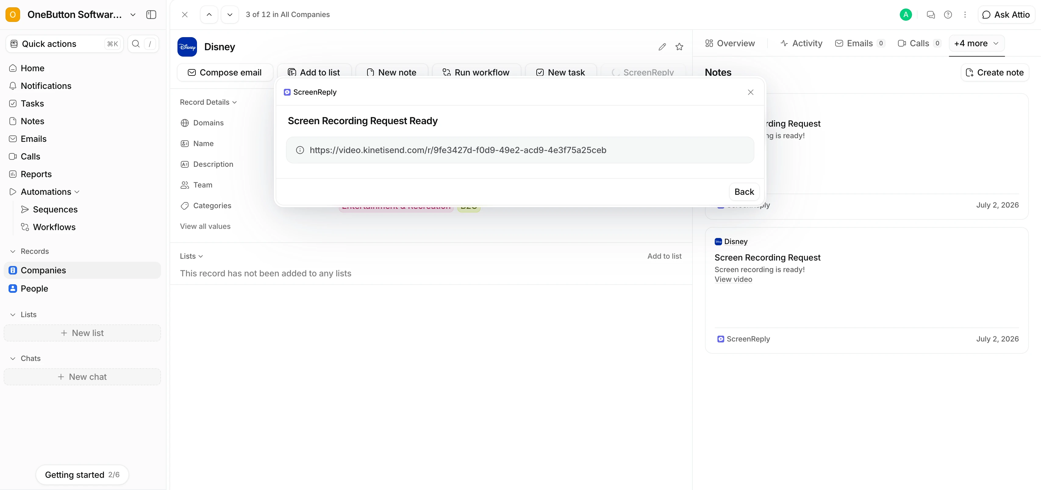 ScreenReply custom component inside an Attio record