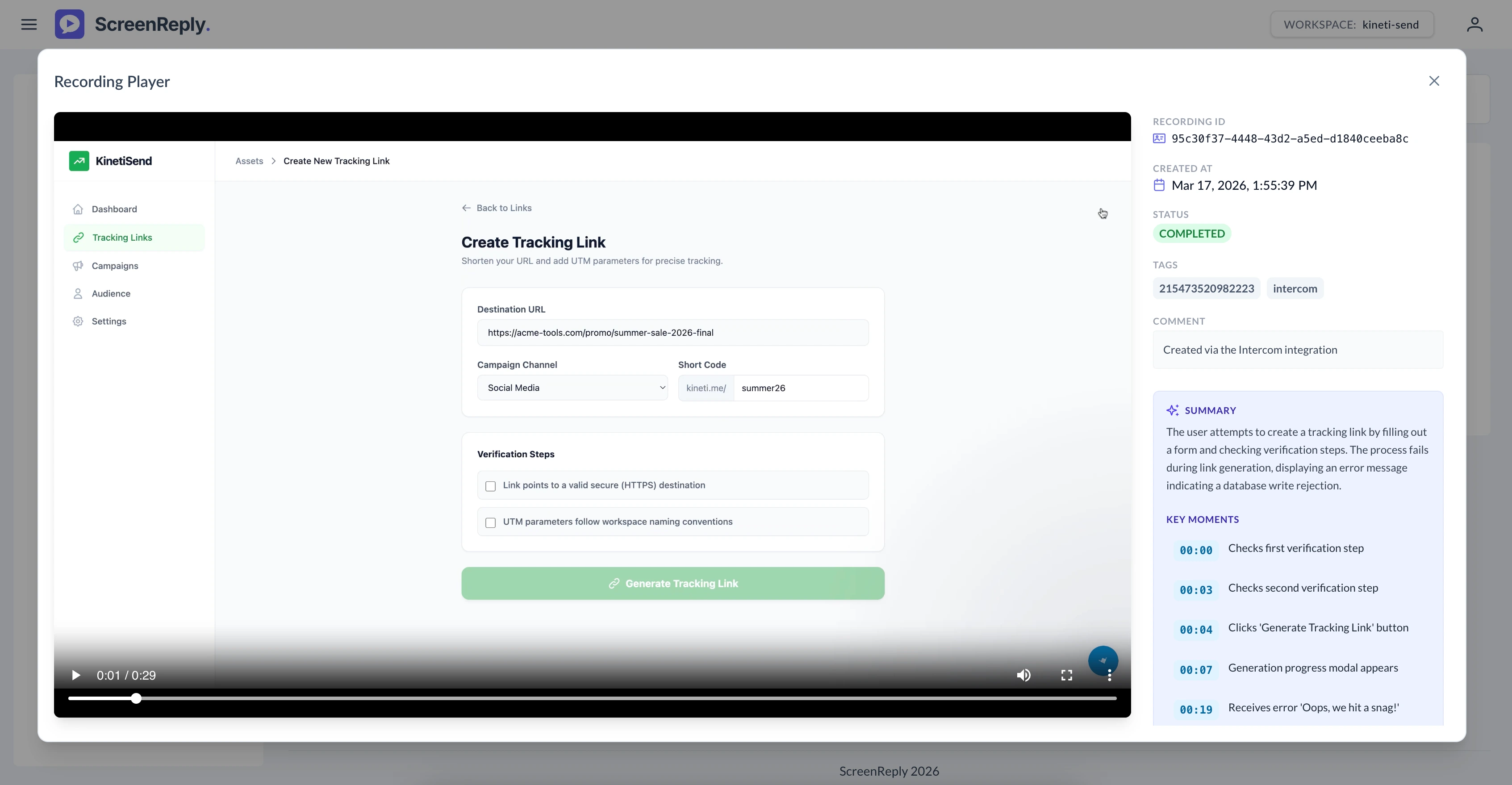 ScreenReply player with AI summary and timestamps